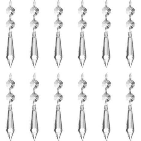 Pendentif en cristal transparent 62 mm – Lot de 12 gouttes de glace pour lustre, attrape-soleil ou décoration de fête (1/4)