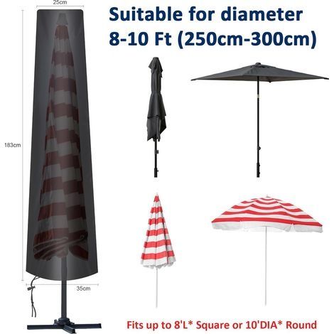 Schutzhülle für Sonnenschirme, gerader Durchmesser 300 cm, 210D Oxford-Gewebe, inklusive Aufbewahrungstasche, wetterfest, UV-beständig, schneesicher (1/4)