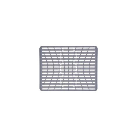 Tapis de protection d'évier en silicone, épais, de qualité alimentaire, avec 3 trous réservés, résistant à la chaleur, lavable au lave-vaisselle, 28,5 x 32 cm, gris (1/5)