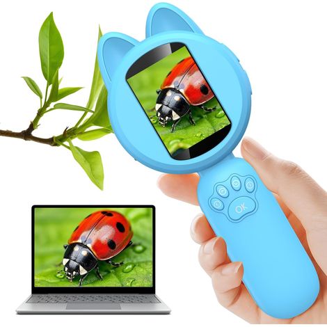 Loupe pour enfants, microscope portable grossissant 100x avec écran LCD 5 cm, loupe avec 8 LED, cadeau d'anniversaire pour enfants (bleu). (1/5)