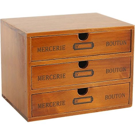 Retro-Aufbewahrungsbox aus Holz mit 3 Schubladen, Vintage-Schreibtischunterteiler, Organizer für Kosmetik und Schmuck, rustikales Regal, Schrank, Wohnaccessoires