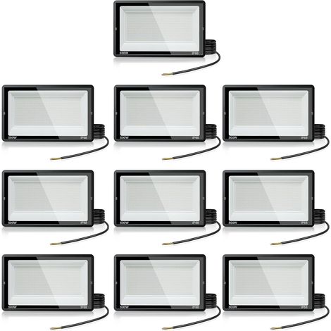 Projecteur LED Exterieur, 500W 50000LM Spot LED Extérieur,3500K Lumière Extérieure, IP66 Etanche Eclairage de Sécurité, pour Jardins, Garages, Cours, Chantiers, etc(Blanc chaud-10pcs, 500W) (1/5)