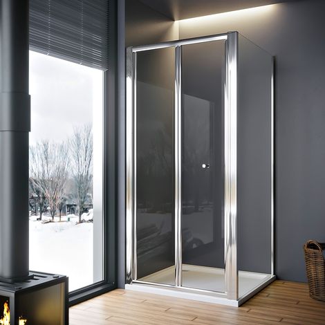 ELEGANT 900x1850mm Bi-Fold Shower Enclosure and 760x1850mm Side Glass Panel 5mm Safety Tempered Glass Folding Wet Room Bath Door (1/5)