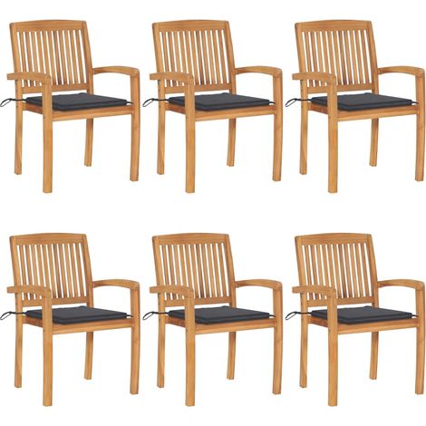 Lot de 6 Chaises de jardin et de camping empilables avec coussins, Chaises de relaxation, Teck solide OIB6516E (1/5)