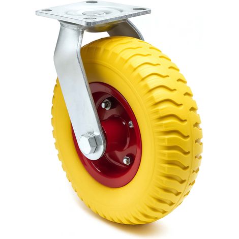 Wiltec Lenkrolle Ø220mm Transportrolle 58mm breit bis 100kg gelb aus Vollmaterial mit schwingender Halterung, pannensicher, leiser Lauf