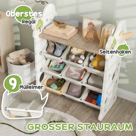 Étagère de jeu pour enfant 9 casiers, rangement jouets et livres, chambre bébé, crèche, en plastique, blanc cassé
