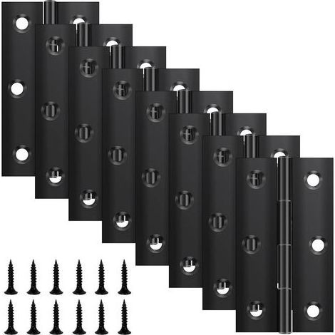 Set mit 8 Klappbändern (68 mm × 38 mm), schwarzes Edelstahlband, Klavierband, kleines Türband für Türen, Fenster und Schränke, inklusive 48 Schrauben (1/5)