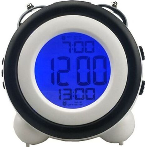 Réveil Intelligent, Lampe de Chevet en métal à Double Cloche, veilleuse avec capteur Intelligent, réveil électronique, Horloge Lumineuse pour Enfant (Noir) (1/4)