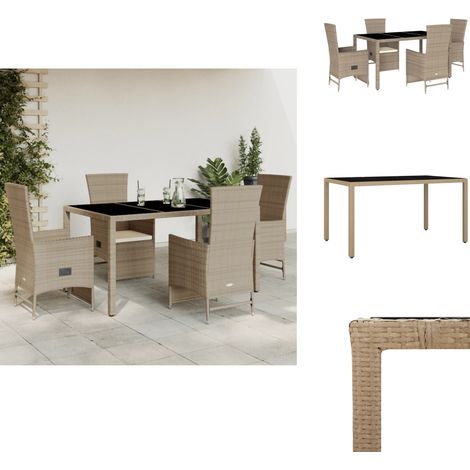 Ensemble à manger de jardin avec coussins 5pcs Beige poly rotin - Salon De Jardin - Meuble De Jardin - Set De Salon De Jardin - Table De Jardin - Chaises De Jardin (1/5)