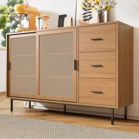 credenza 140 cm con ante scorrevoli rattan naturale OKMYHOME (1/5)