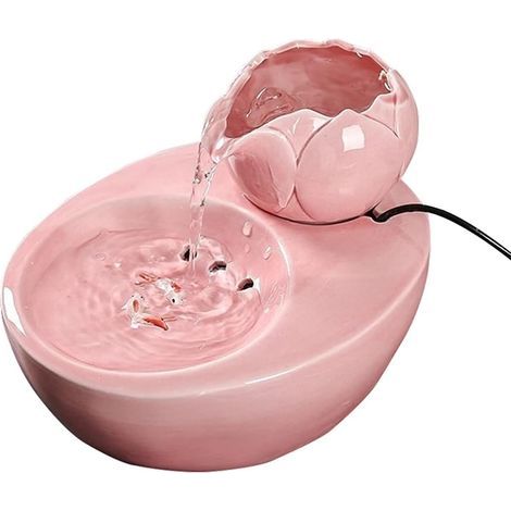 Fuente de agua - Cerámica - Con loto vertical y filtro automático - Ideal para gatos y mascotas - Rosa (1/4)