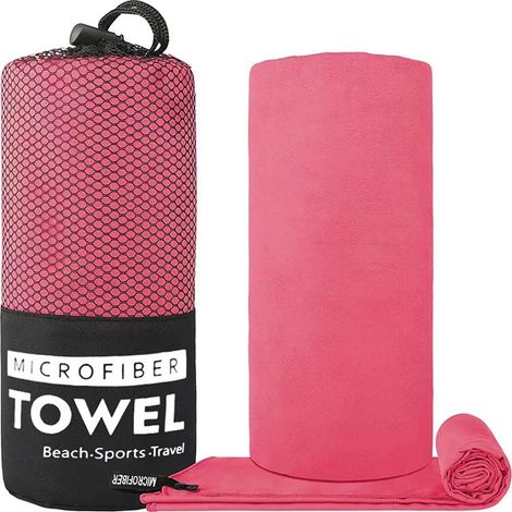 Serviette de sport en microfibre double face, séchage rapide, ultra-absorbante et compacte pour yoga, fitness, natation – dimensions 40x80 cm, couleur rouge rosé