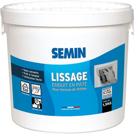 Semin – Enduit de lissage en pâte pour murs et plafonds – intérieur – Seau de 1,5 kg – Aspect blanc – Absence de solvant