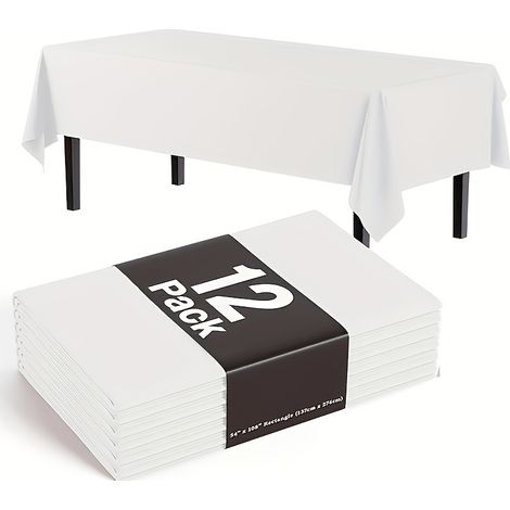 Lot de 12 nappes jetables en plastique - 137 x 274 cm - nappe rectangulaire blanche - décoration pour événements en extérieur (1/5)