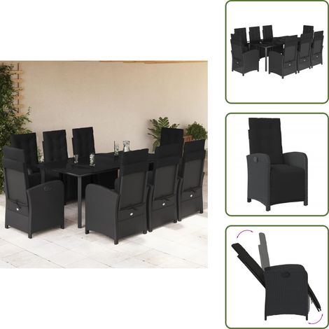Chaise de jardin inclinable - vidaXL Ensemble à manger de jardin 9pcs coussins noir résine tressée - Coussin de siège (1/5)