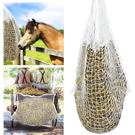 Hengda Rete da Fieno Maglia Bianca Borsa da Fieno a Forma di Fieno per Tutta la Giornata Grande Borsa per Mangime con Piccoli Fori per Cavalli 1 pezzo 160 x 100cm (1/5)