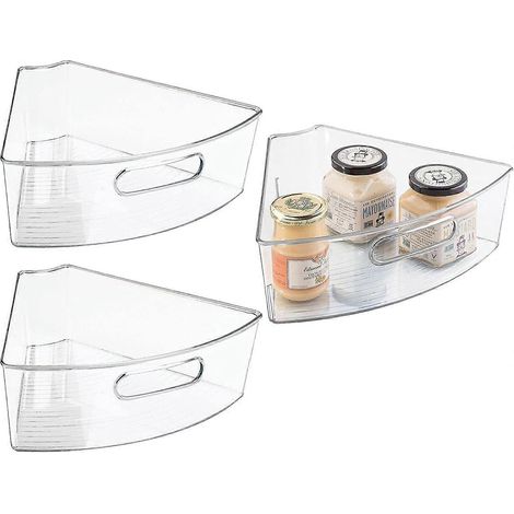 Aufbewahrungsboxen aus Kunststoff mit Griffen an der Vorderseite, geeignet für Küchenschränke – Große, fächerförmige Boxen (1/6 Keil) – Lebensmittelecht, BPA-frei – 3er-Pack – Transparent (1/3)