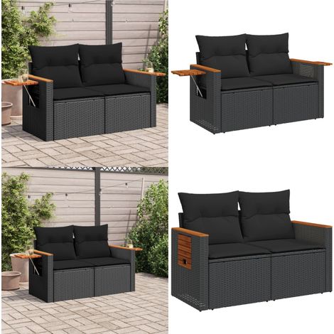 Canapé de jardin avec coussins 2 places noir résine tressée - Canapé De Jardin - Salon De Jardin - Meuble De Jardin - Résine Tressée - Rotin Synthétique - Home & Living (1/5)