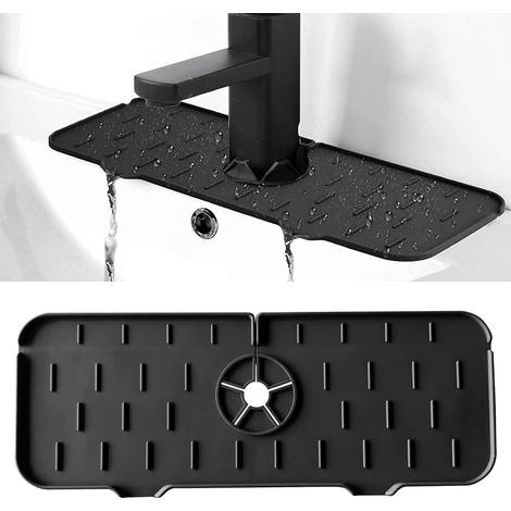 Tapis fond d'évier,De Robinet en Silicone, Tapis De Robinet De Cuisine, Pare-Éclaboussures d'Évier De Cuisine Lavable, Tapis De Cuisine en Silicone avec Drainage,le noir 1 pièce (1/4)