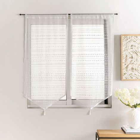 Paire de Voilage à Pompons "Celine" 45x120cm Blanc