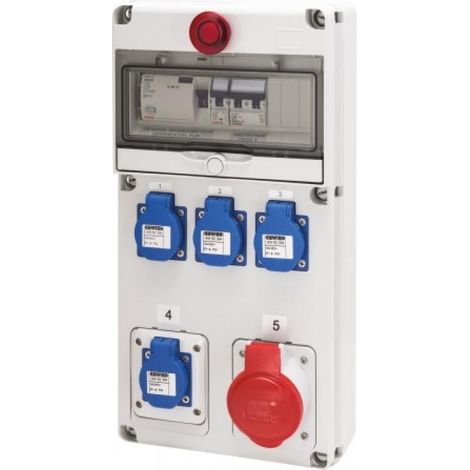 Coffret électrique de chantier triphasé Q-DIN 10 - 40 A - 4 PC 16 A + 1 PC 32 A + AU - GEWISS