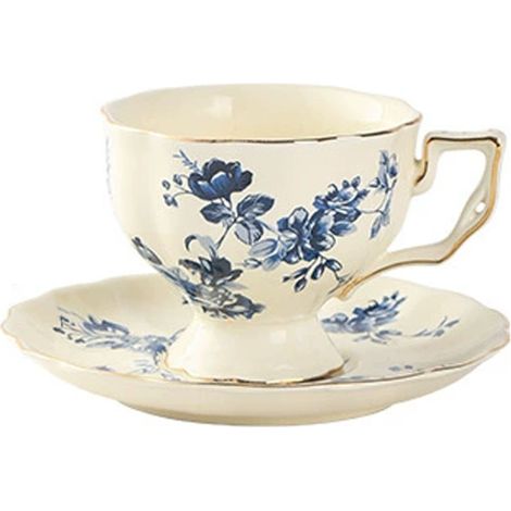 Taza y platillo de estilo retro francés, taza y platillo de té de estilo restaurante, taza de café, juego de café de cerámica de estilo patio británico (taza y platillo orquídea). (1/5)