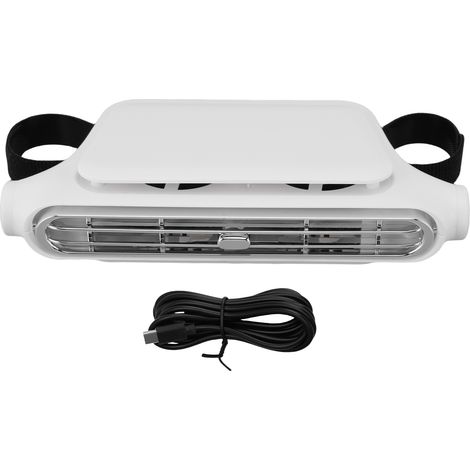 Ventilatore bianco per sedili auto – Poggiatesta regolabile con USB, senza pale, per il massimo comfort sui sedili posteriori. (1/5)