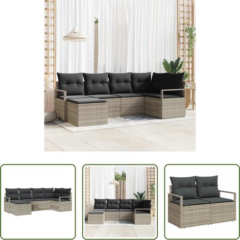 vidaXL Poly-Rattan - Sofa Set 6 pcs Hellgrau Poly-Rattan (1/5)