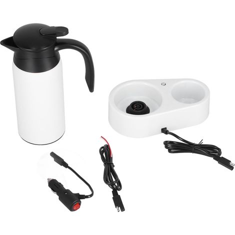 Tragbarer 800-ml-Wasserkocher fürs Auto mit weißem Sockel und Silikon-Dichtungsring für unterwegs – ideal zum Abkochen von Wasser. (1/5)