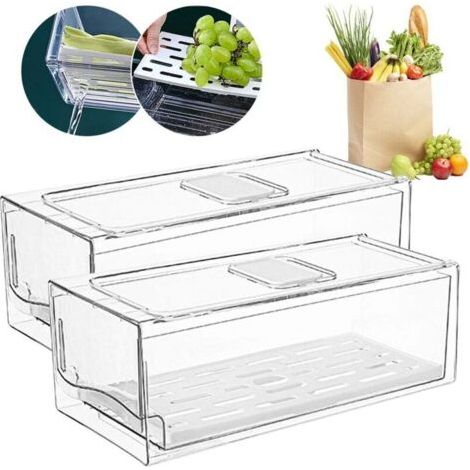 Lot de 2 bacs de rangement pour réfrigérateur, empilables, pour ranger le réfrigérateur et la cuisine, 11 x 14 x 30 cm (1/4)
