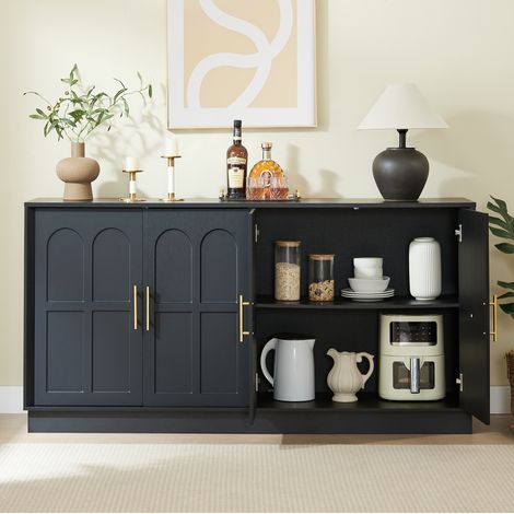 Credenza con contenitore, fronte curvo, 169 x 40 x 80 cm, nero OKMYHOME (1/5)