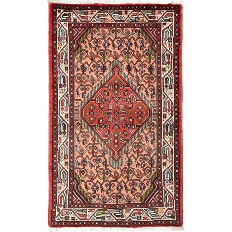 Tapis d'orient 77 x 127 cm, motif oriental, laine nouée main, rose, crème et rouge, authentique pièce artisanale d'Iran (1/5)