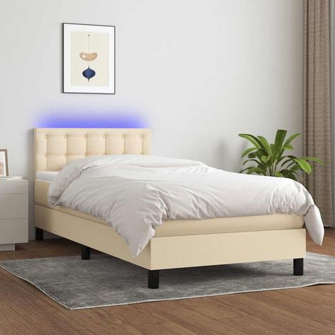 Cama box spring colchón y luces LED tela crema 80x200 cm (1/5)
