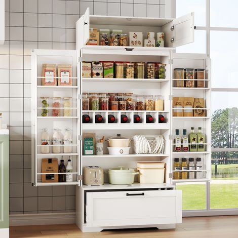 Credenza da cucina con 1 cassetto, 7 vani portabottiglie e 2 ripiani regolabili, per sala da pranzo, in MDF (1/5)