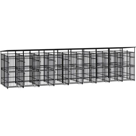 Jaula para perrera exterior animal pac con techo para perros acero 16,59 m² negro 020041747