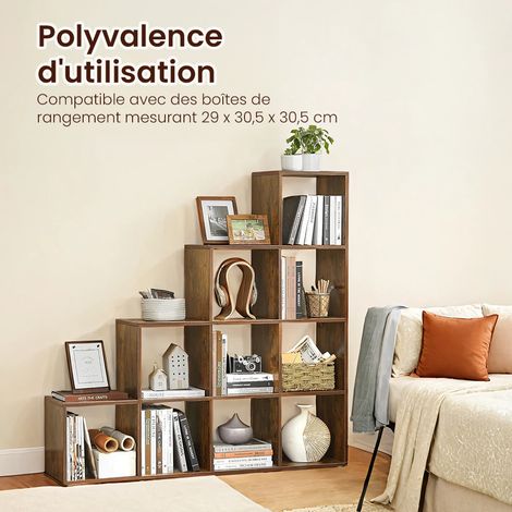 Bibliothèque à 10 Compartiments, Étagère de Rangement, pour Salon, Chambre, Bureau, 27 x 129,5 x 129,5 cm, Marron (1/5)