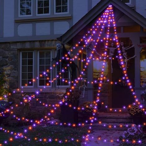 Guirlande lumineuse d'extérieur en forme de toile d'araignée 454 LED et avec alimentation secteur télécommande. 5 m Violet Orange (1/4)