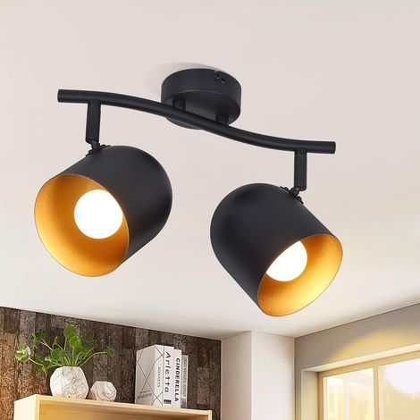 GBLY Deckenstrahler 2 Flammig Deckenleuchte Vintage: E14 retro Spots Deckenlampe Küche in Schwarzgold industrial Strahler Deckenspots Flur schwenkbar Wandstrahler für Eingang - Ohne Leuchtmittel (1/5)