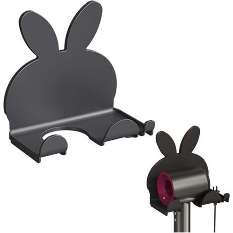 Support mural pour sèche-cheveux, fixation sans perçage, rangement noir pour sèche-cheveux, compatible avec la plupart des sèche-cheveux. (1/5)