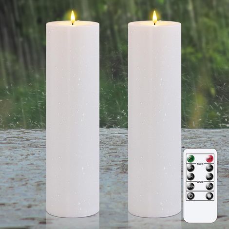 Vela LED: 10 x 35 cm, resistente al agua, con control remoto. Vela cilíndrica sin llama con más de 600 horas de duración para decoración exterior. (1/5)