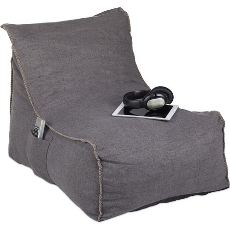 Relaxdays Poltrona Sacco XXL, con Schienale, Pouf Gigante da Terra, Adulti, per Interni, Imbottita in Gommapiuma, grigia (1/5)