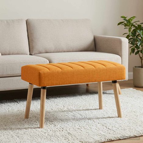 Banc capitonné en tissu jaune foncé avec coussin en mousse 80 x 40 x 46 cm - PANGIVO (1/5)