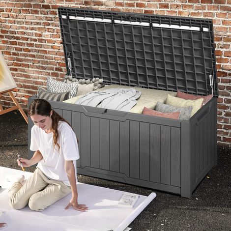 Boîte de rangement d'extérieur pour jardin, 450 L, 142,1 x 67,6 x 60 cm, étanche, verrouillable en toute sécurité, poignées de transport latérales, résistante aux intempéries, boîte de terrasse (1/5)