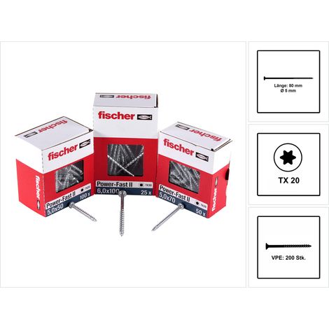 200 Vis Power-Fast FPF-II-CTP Ø5 x 80 mm, tête fraisée TX, filetage partiel - Fischer (1/5)