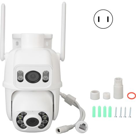 Caméra de surveillance WiFi 6MP double objectif vision nocturne HD 110-240V détection de mouvement extérieur maison prise US