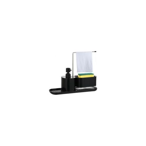 Juego de dispensador de jabón líquido 2 en 1 (negro): Dispensador de jabón de manos y jabón líquido para platos con soporte integrado para jabón de cocina. Apto para dispensadores de jabón líquido par (1/4)