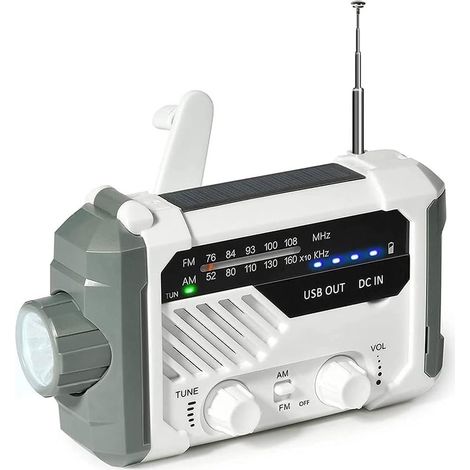 Radio meteorológica de emergencia con NOAA/AM/FM, radio solar de manivela con batería recargable, radio portátil de supervivencia con linterna LED, alarma SOS para el hogar o emergencias. (1/5)