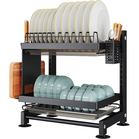 Thick 2-Tier Carbon Steel Dish Drainer with Adjustable Height for the Kitchen (1/2)