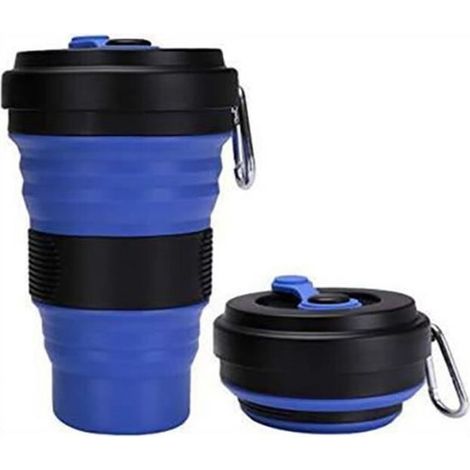 1 pièce Gourde pliante 550 ml, bouteille eau voyage rétractable, tasse café portable – Noir/bleu foncé pour randonnée, bureau, sport