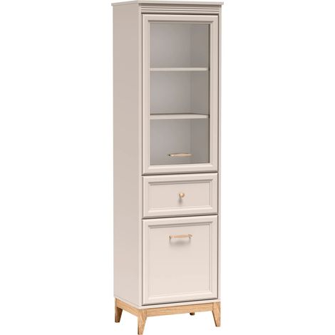 AX LIVING Vitrine Nymphen Cashmere schmal Glas 2 Türen 1 Schublade MDF Eiche Beine
